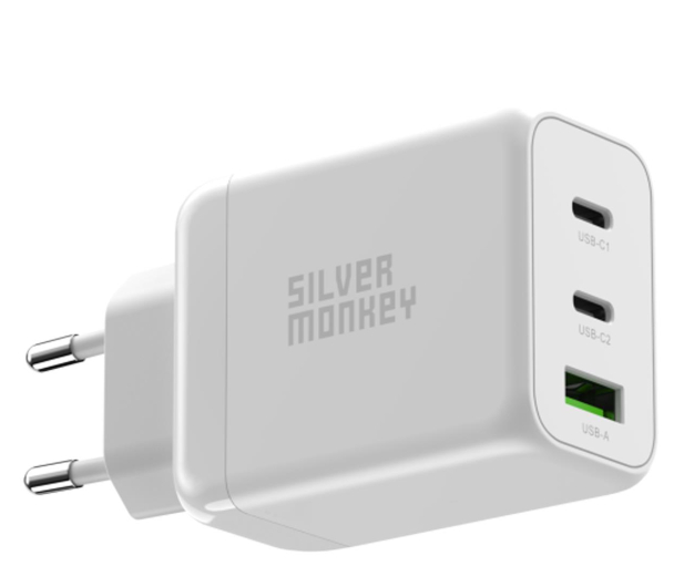 Silver Monkey Ładowarka sieciowa GAN 65W USB-C PD USB A QC 3.0 - 603419 - zdjęcie